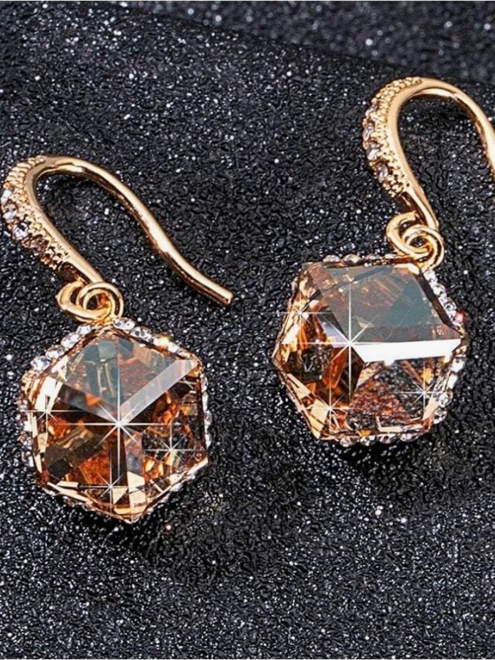 Austrian Crystal Cube Drop Earrings for Women,14K Gold Plated